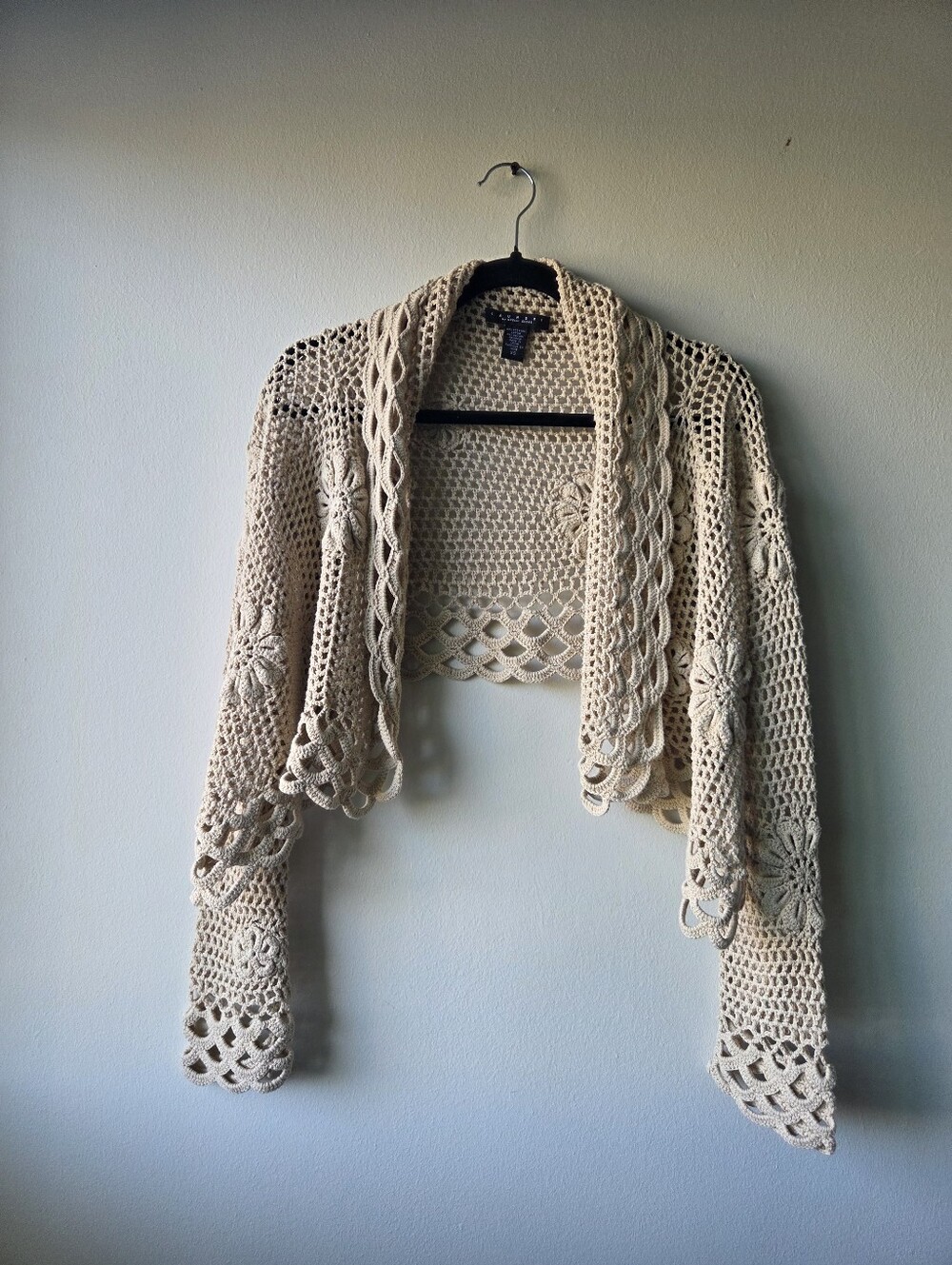 Laundry Cream Crochet Open-Front Women’s Long Sleeve Shrug Size XS